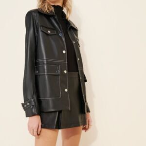 NWT WeWoreWhat Vegan Leather Western Jacket. In black with white stitching.  Siz